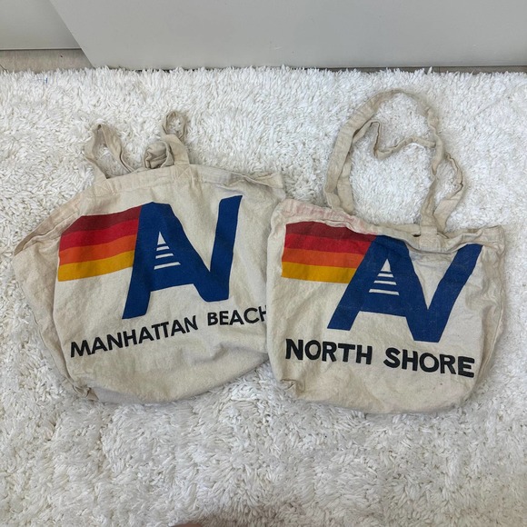 Aviator Nation Handbags - Aviator Nation Canvas Tote Bag Manhattan Beach and North Shore Printed White